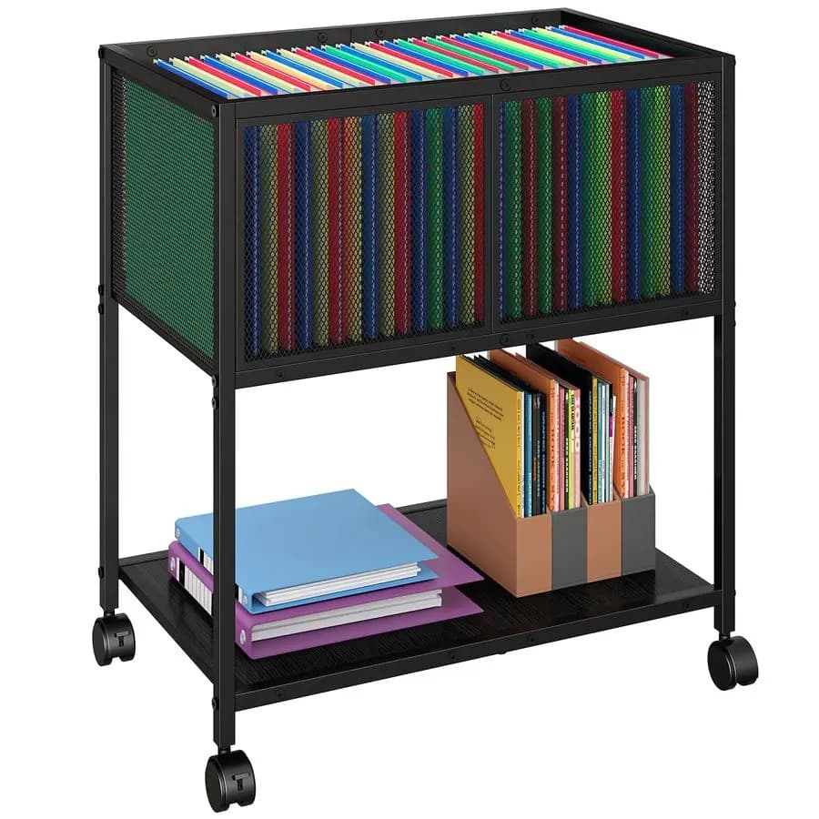 Carrello Portadocumenti Mobile con Ruote, Organizzatore per Cartelle Sospese in Metallo, Adatto per Formato Letter per Casa e Ufficio