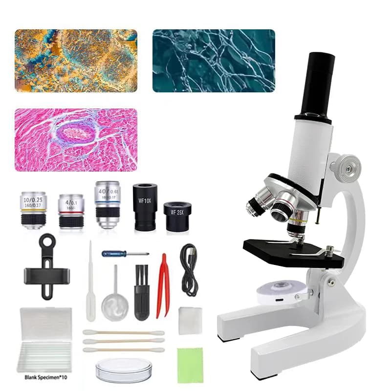 Microscopio Monoculare Composto 40X-1000X per Studenti, Microscopio con Luce LED per Bambini, Scuola, Laboratorio Scientifico, Educativo