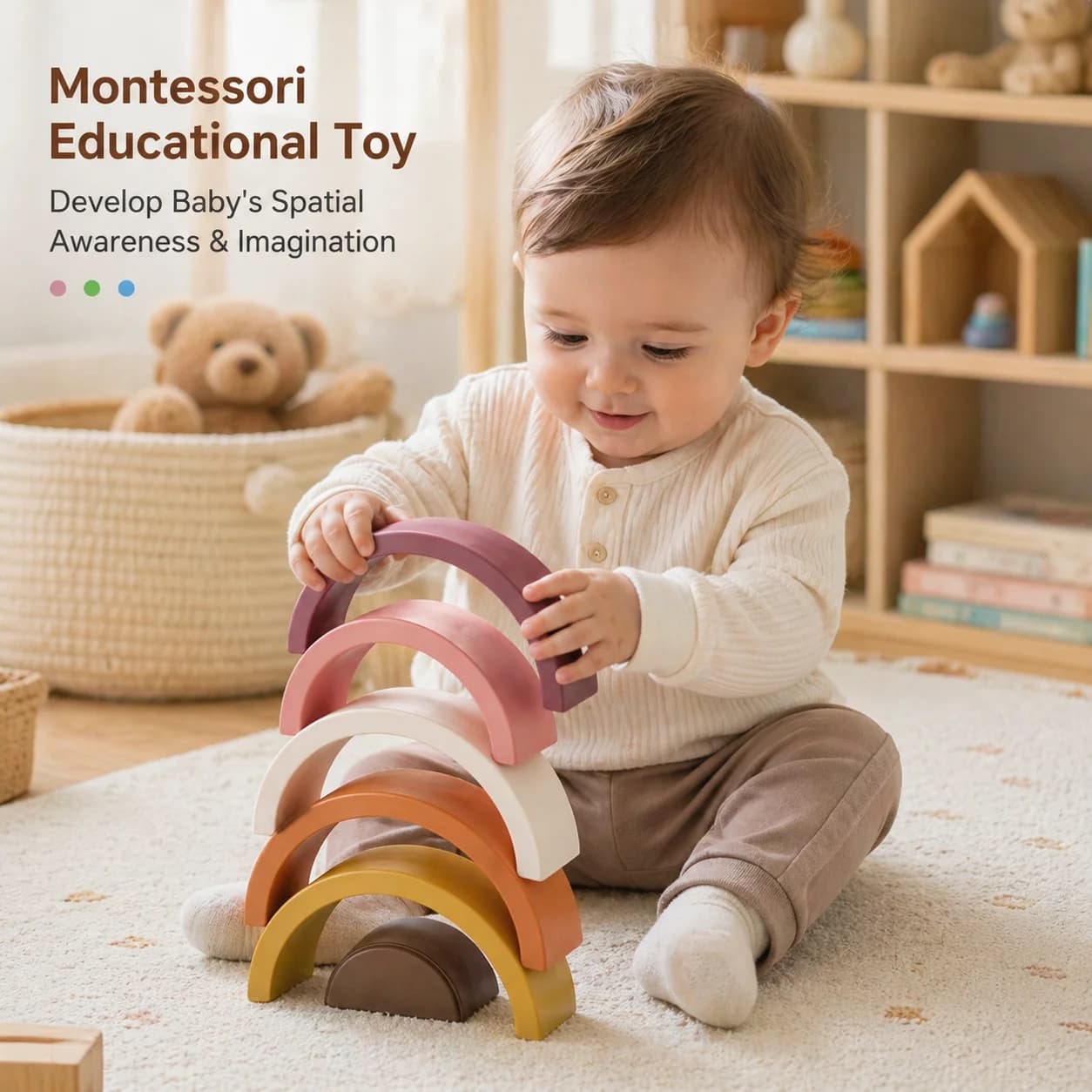 Set di 10 Blocchi da Costruzione in Silicone per Neonati, Senza BPA, Morbidi Blocchi Arcobaleno 3D Educativi Montessori, Giocattoli Impilabili, Massaggiagengive per Neonati, Regalo
