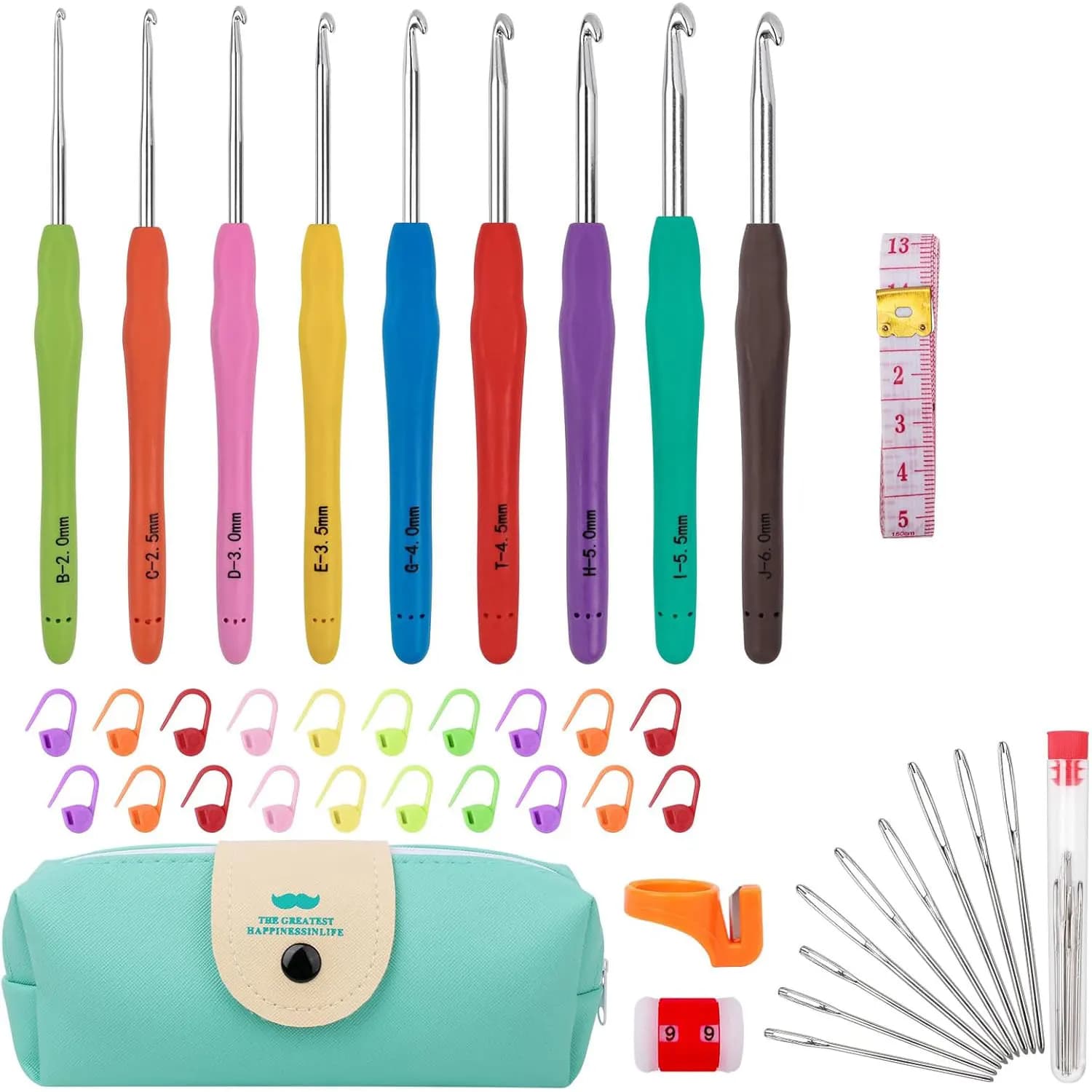 Set di Uncinetti 9 Misure, Kit Uncinetto per Principianti, Ferri da Maglia con Impugnature Ergonomiche, Set di Aghi per Uncinetto