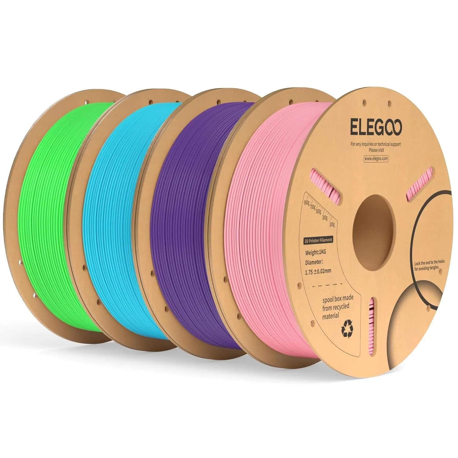Filamento PLA Plus 1.75mm Confezione da 4KG, Filamento Resistente per Stampante 3D, Precisione Dimensionale +/- 0.02mm, 4 Bobine da 1kg Rosa Viola Cielo