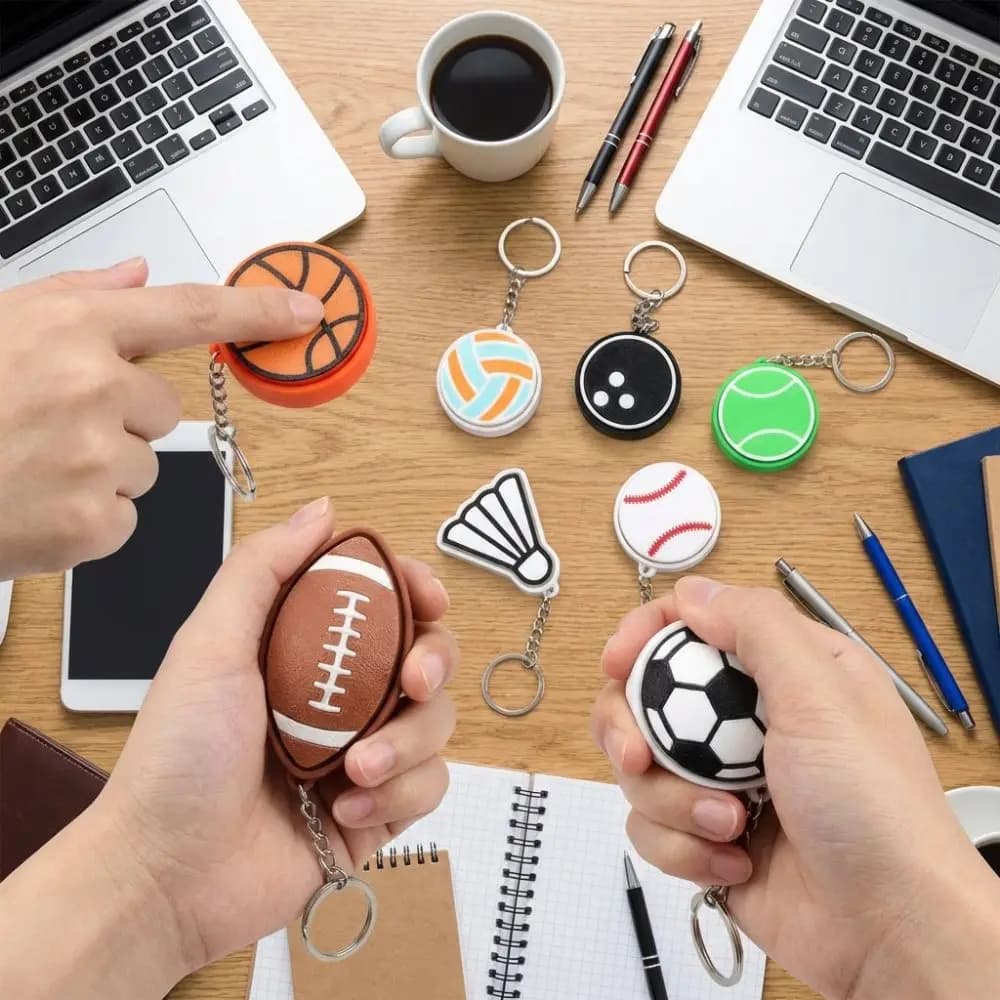 3D Printed Sports Balls Clicker Key Chain Sport Theme Cartoon Button Balls Key Chain Plastic Football Tennis