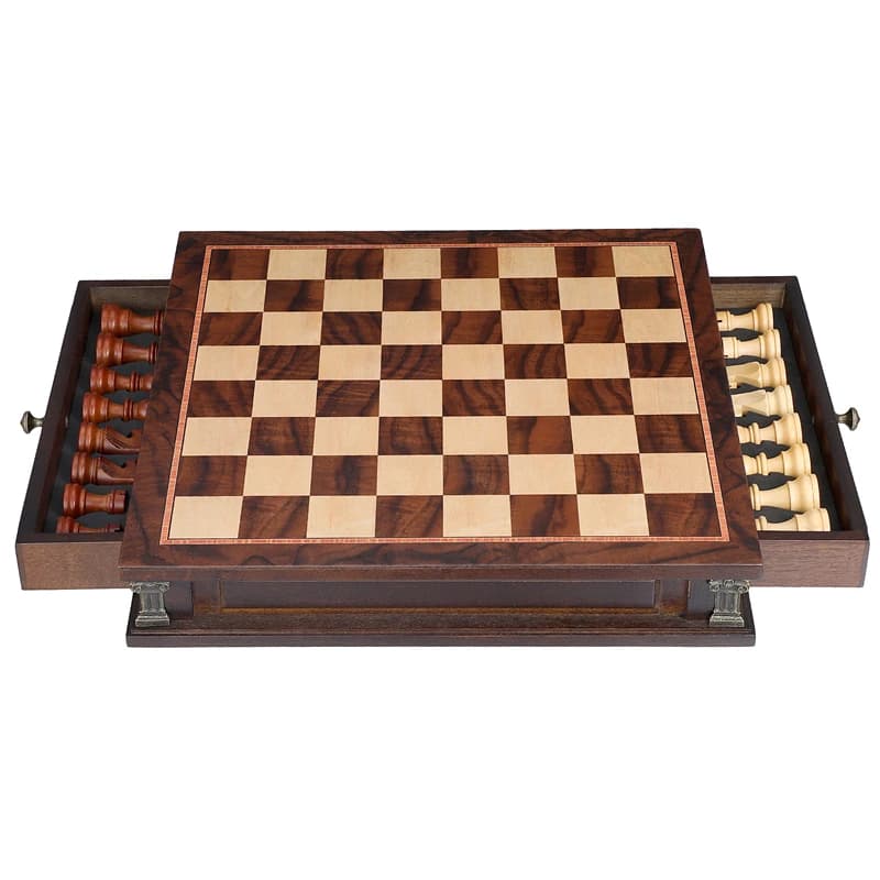 New Magnetic Retro chess set Checkers comes with built-in storage compartment, 38cm/15inch chessboard, and 2 additional queens.