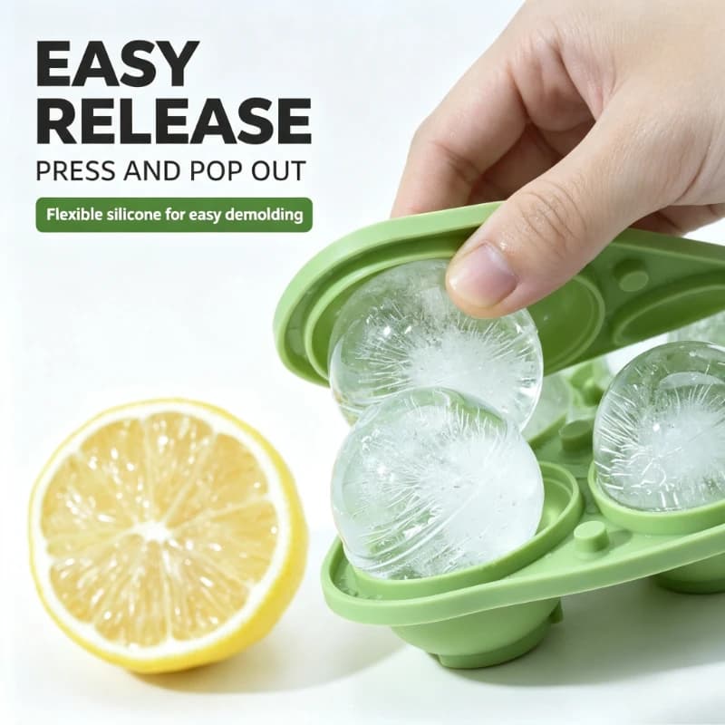 Round Ice Ball Mold Food Grade Silicone Ice Tray Easy Release Sphere Ice Maker for Whiskey Home Use