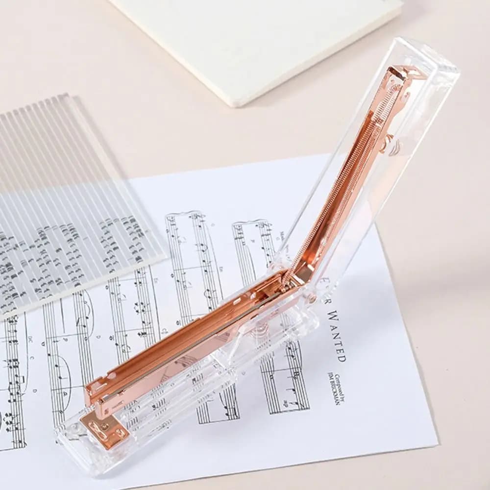 Cucitrice Manuale Trasparente Oro Rosa, Strumento per Rilegatura, Cucitrice per Carta, Macchina Semplice per Rilegatura Libri, Forniture per Scuola e Ufficio
