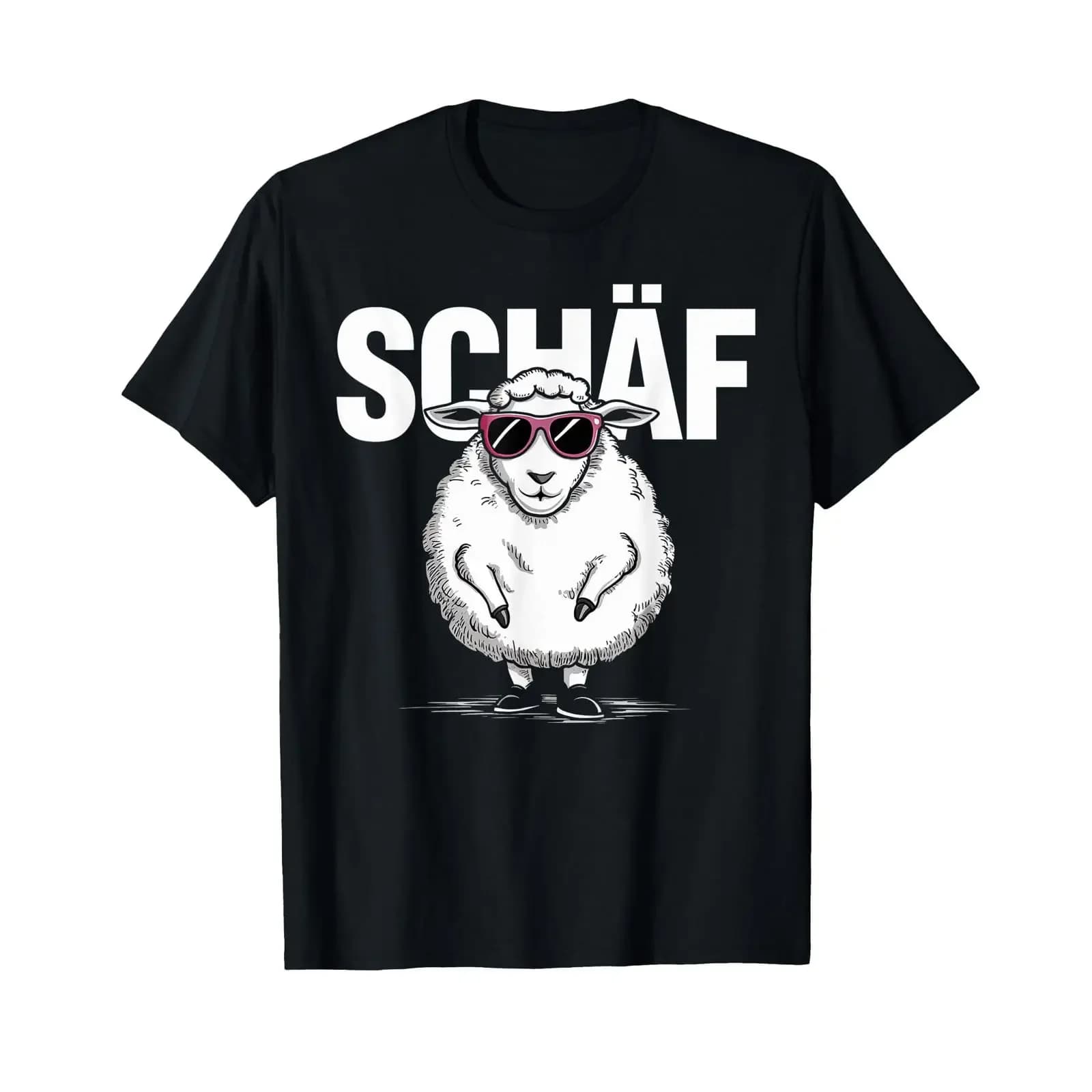 Funny Sheep Motif with Sunglasses T Shirt black vintage Washed Unisex Slightly Stretched graphic Comfortable