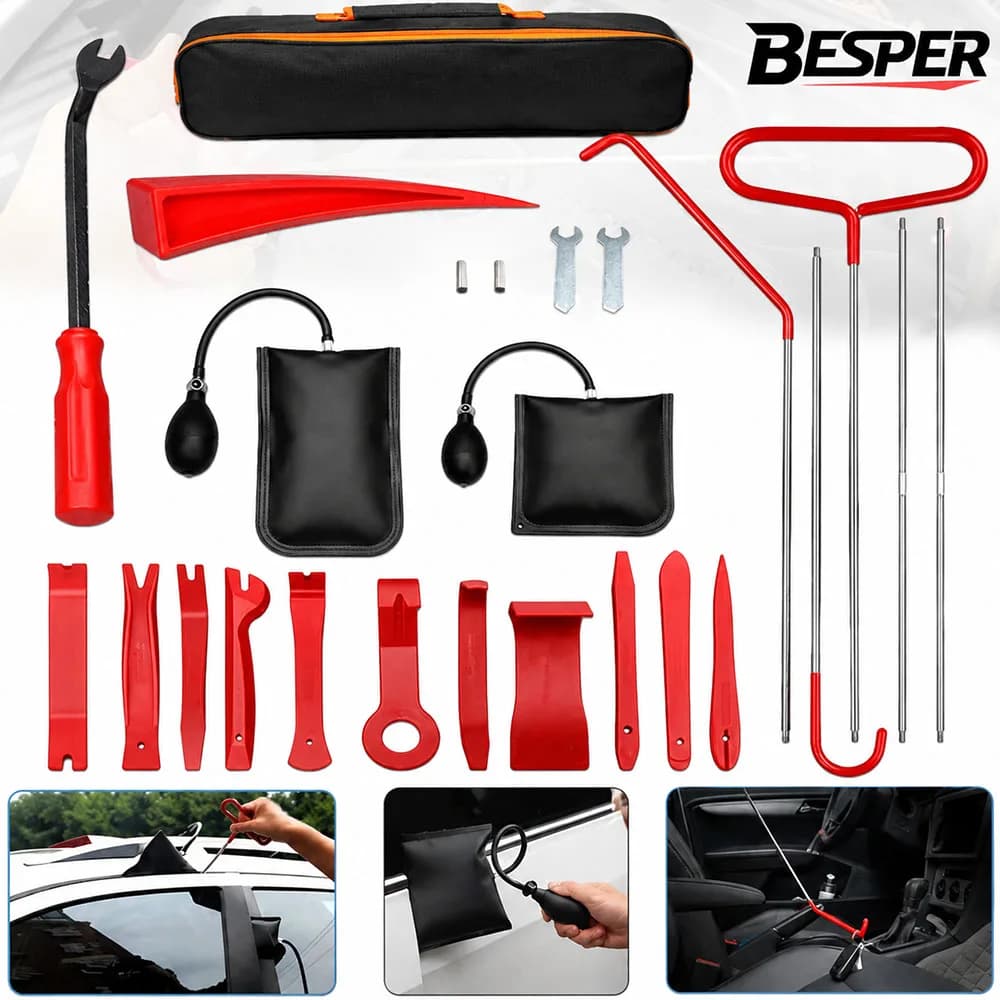 43/25/17Pcs Car Air Wedge Pump Locksmith Tool Kit Thickened Door Opening Air Bag with Long Reach Grabber Auto Emergency Unlock Repair Tool
