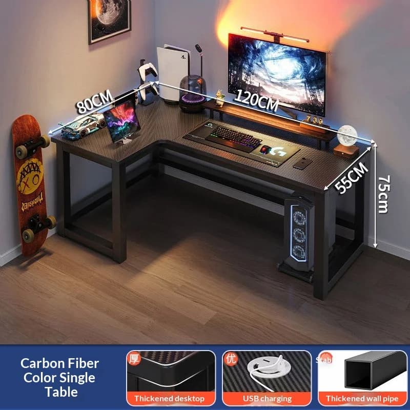 Scrivania da Gaming a L con Libreria, Salvaspazio, Minimalista, per Ufficio e Studio