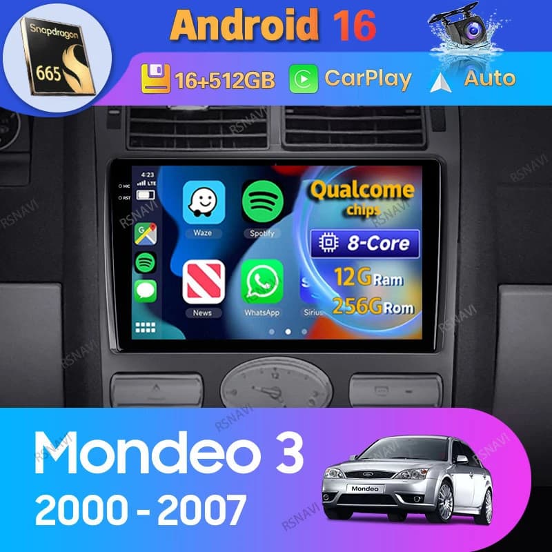 Android 16 Carplay Auto For Ford Mondeo 3 2000 2001 - 2007 Car Radio GPS Navigation WIFI+4G BT 2K Screen Stereo DSP Player Video