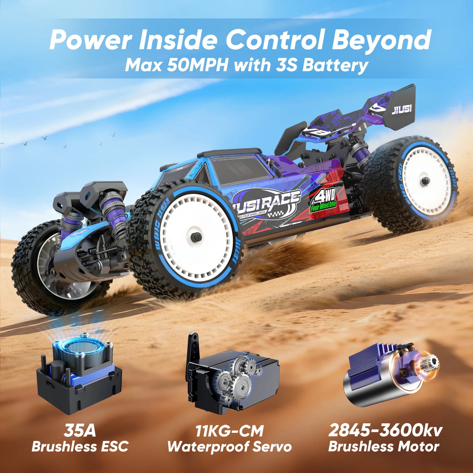 JIUSI WB12 PRO Auto da Corsa 1/12, 80km/h, Brushless, 4WD, RC ad Alta Velocità, Telecomando 2.4G, Auto RC Competitiva Fuoristrada, Giocattolo Regalo