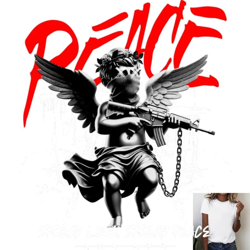 Trendy Angel With Gun Heat Transfer White Ink Iron - on Patch, Street - style Pattern, Suitable for T - shirts/Canvas Bags,