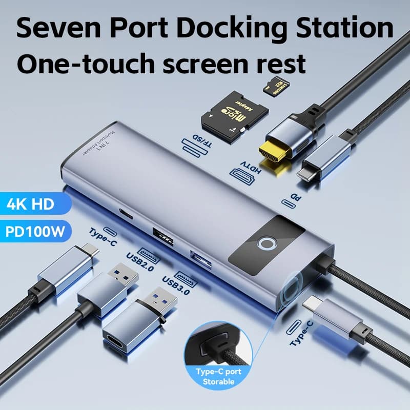 USB C 7-in-1 4K HD One-touch Screen Rest Tipo C Hub a PD 100W Adattatore per scheda SD TF HDMI MacBook Pro USB 3.0 Accessori per laptop