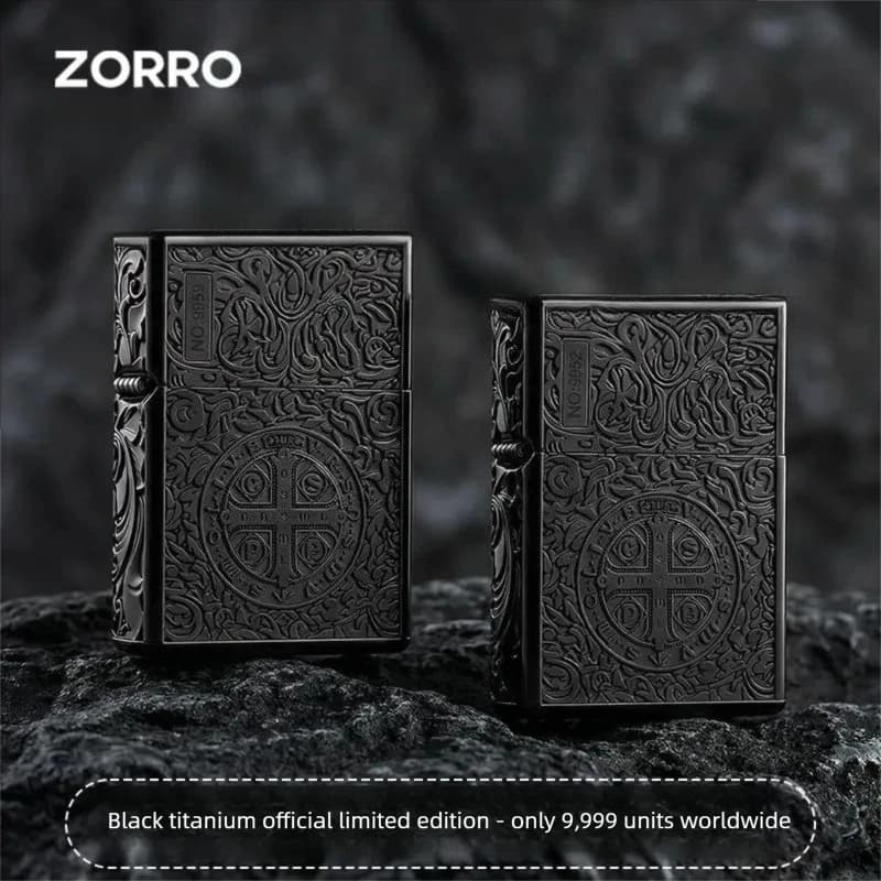 Accendino a cherosene ZORRO Constantine in titanio nero di alta gamma, armatura rinforzata, regalo personalizzato per il fidanzato