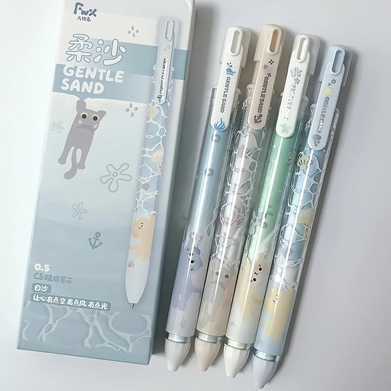 4pcs Gentle Sand Gel Pens Set Kawaii Cat Pattern Quick Dry Gel Ink 0.5mm Smooth Writing Black Color Student Back to School A3304