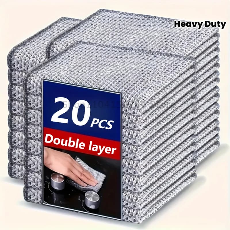 Thickened Steel Wire Cleaning Cloth Non-Scratch Double-layer Iron Microfiber Mesh Dishrag Washing Pot Rags Kitchen Towel