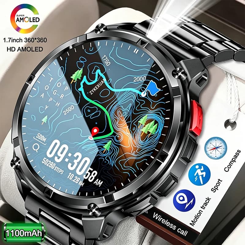 Nuovo Smartwatch Militare T-Rex3 2026 con Batteria da 1100mAh, Impermeabile 5ATM, Tracker Fitness Sportivo, GPS per Percorsi, Bussola per Esterni