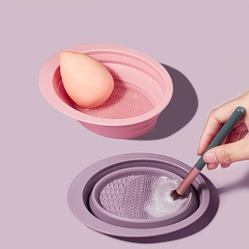 1 pz Ciotola Pieghevole Multifunzione in Silicone per la Pulizia dei Pennelli da Trucco, Spugna per la Pulizia di Pennelli e Cipria, Strumento per la Pulizia del Viso, Accessorio per il Trucco