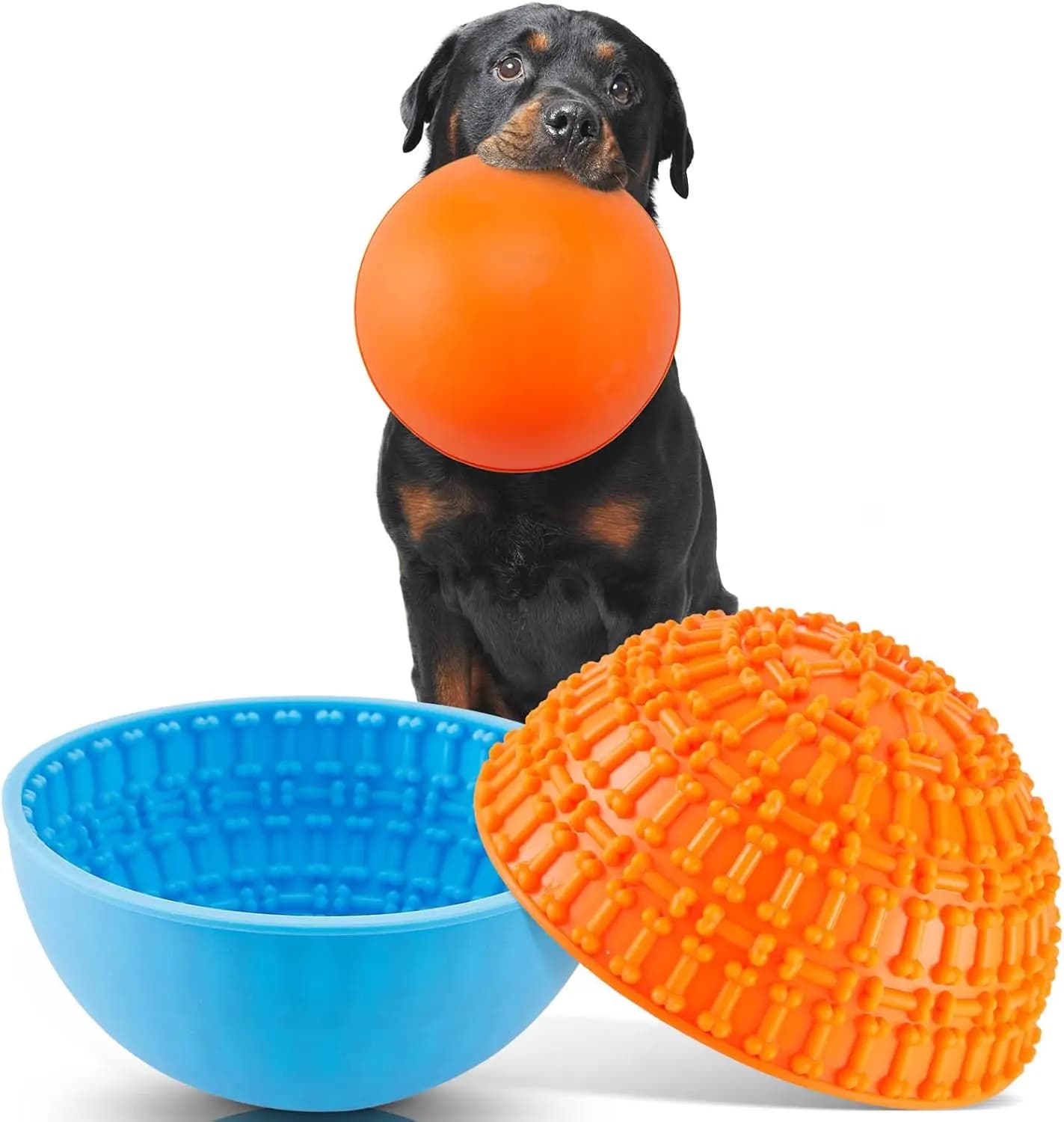 2 Pezzi Ciotole per Cani in Silicone Anti-Lingua, Tappetini Slow Feeder per la Salute Orale degli Animali Domestici e il Sollievo dall'Ansia, Blu Arancione a Forma di Osso