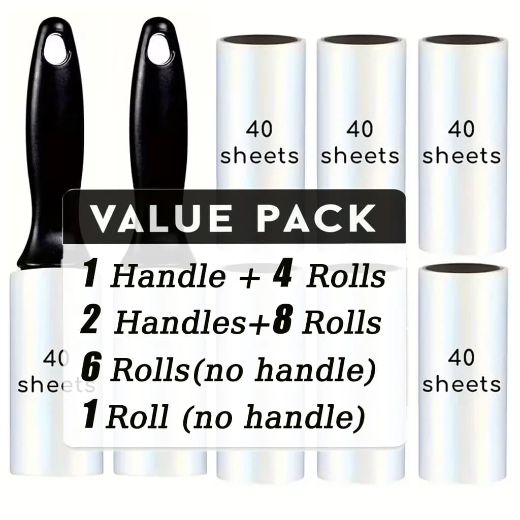 1/2 Handles + 4/8 Sheets, 1/6 Refills Sold Separately | 40 Sheets Extra Sticky Pet Hair Remover Lint Roller for Furniture, Carpe