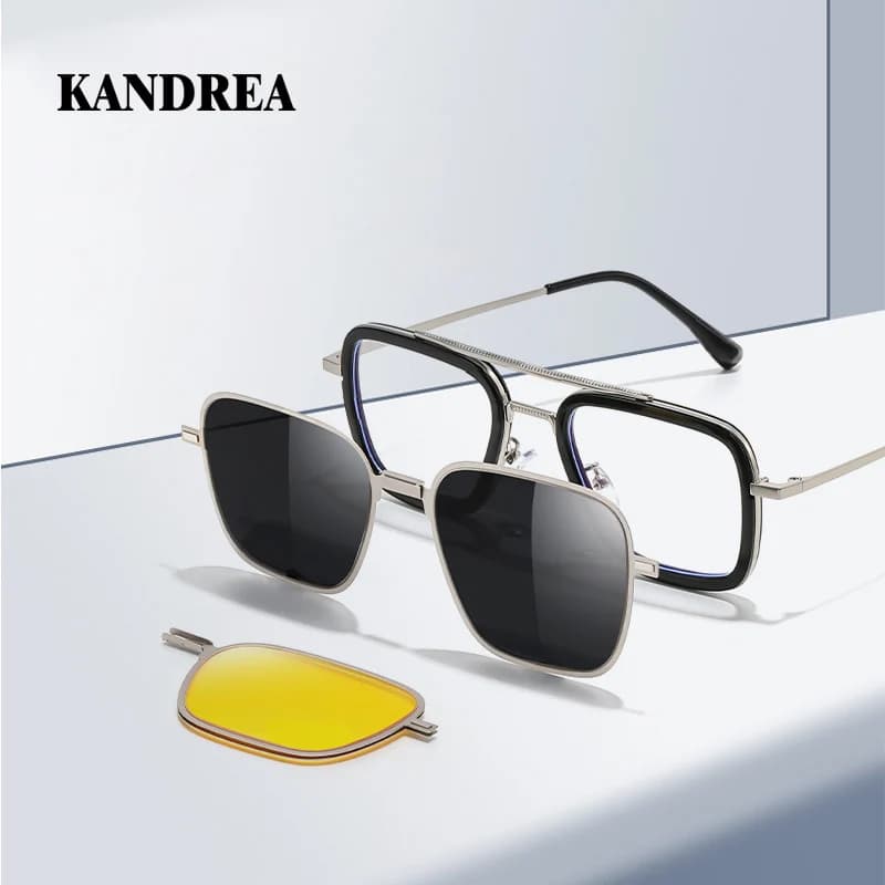 KANDREA Fashion 2 IN 1 Metal Polarized Sunglasses Folding Magnetic Sunglasses Men Myopia Anti-blue light Glasses Frame 7701