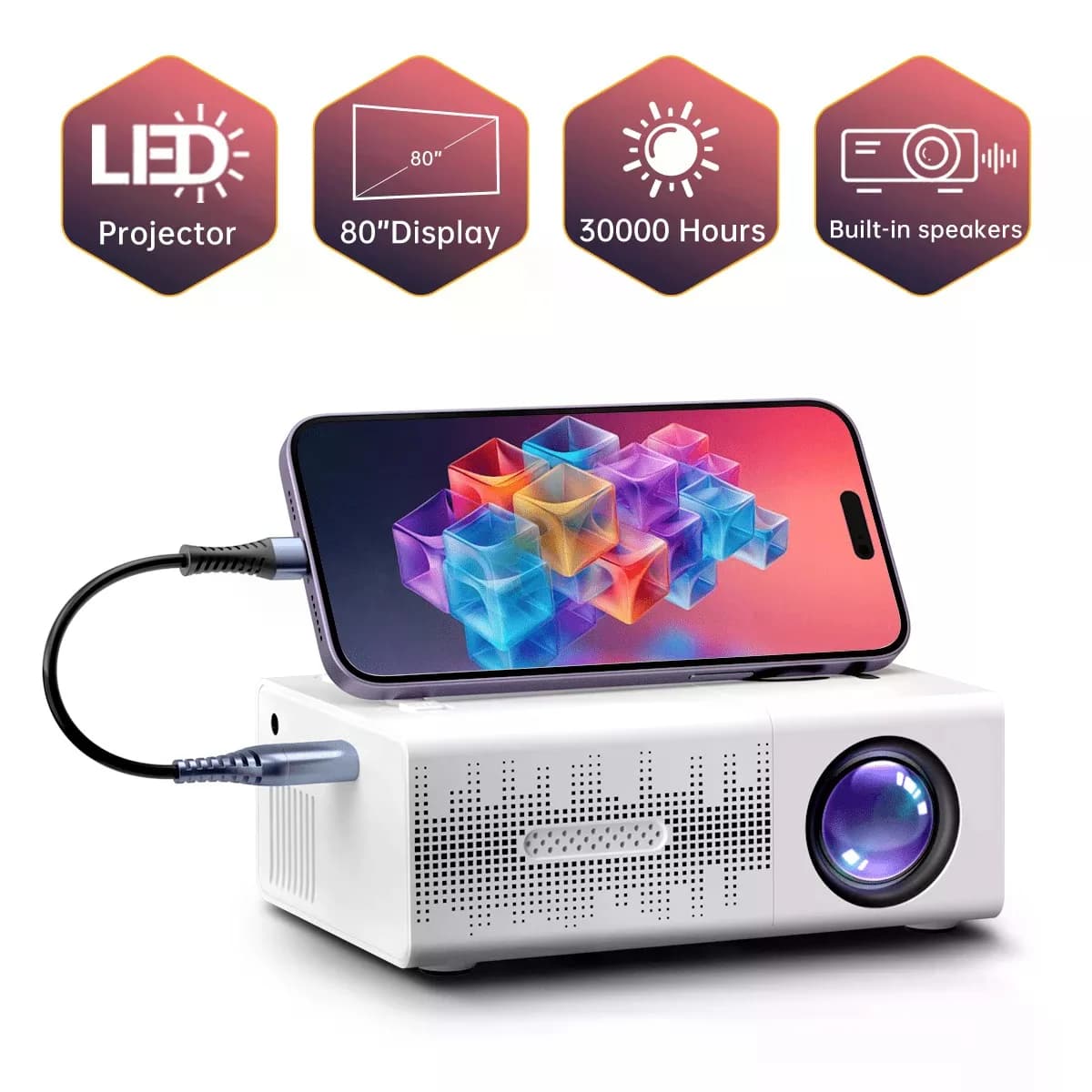 Intelligent Mini Projector, Video Projector, Native Resolution 1280*720P, Equipped With Remote Control, USB Connection, LCD Display, Compatible With Smartphones - Tablets - Laptops. Movie Projector