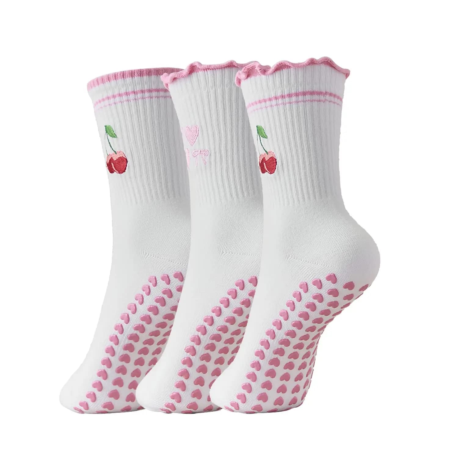 3 paia, graziose calze da pilates con grip, calze da yoga con volant e grip per donna