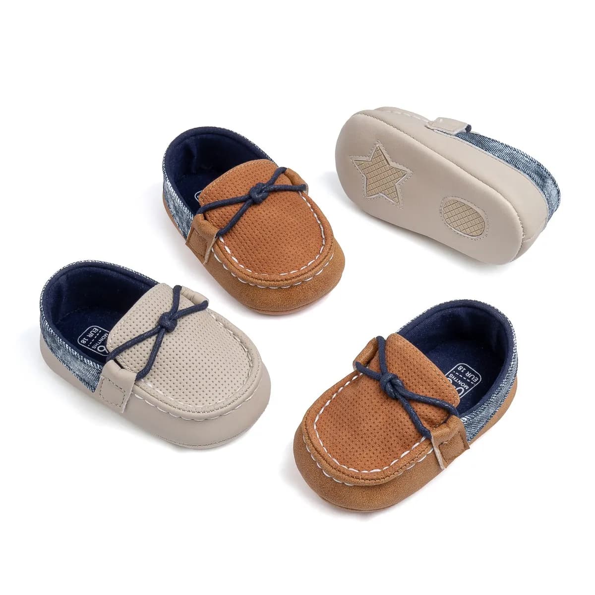 Newborn Baby Boy Casual Shoes Contrast Color Soft Sole Crib Shoes Lightweight Anti-Skid Infant Prewalker Moccasins Loafers