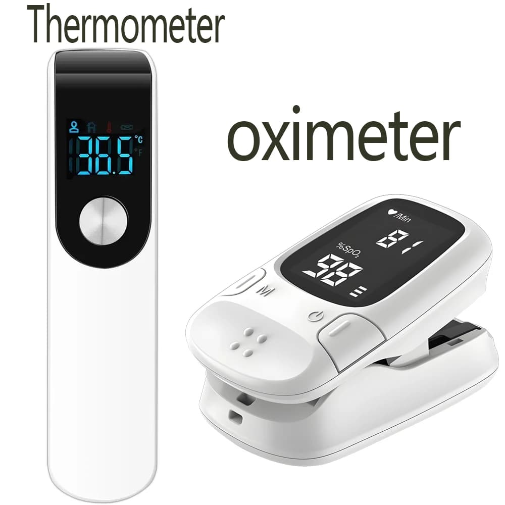 Ossimetro Medico da Dito, Monitor per la Saturazione dell'Ossigeno nel Sangue, Termometro a Infrarossi per Orecchio e Fronte, Monitoraggio Digitale
