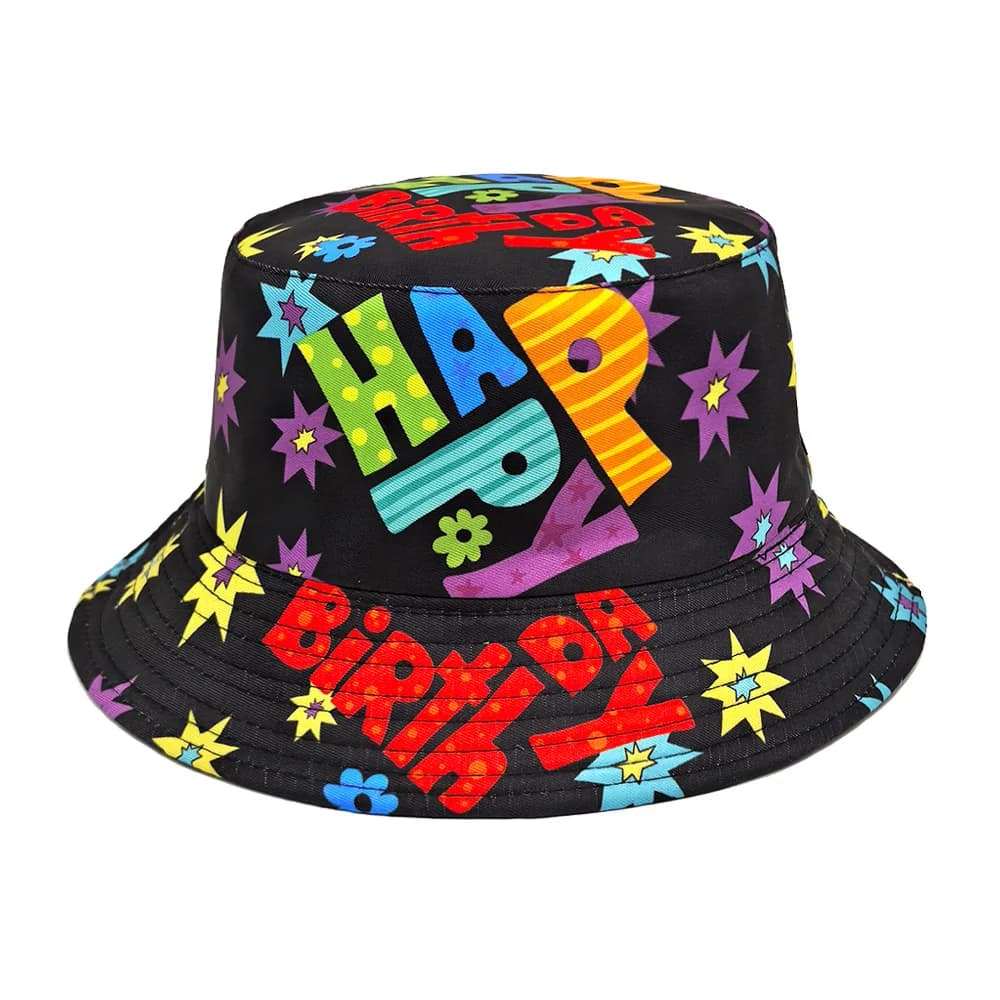 Cappelli a Secchiello con Stampa 'Happy Birthday', Regalo alla Moda per Uomini e Donne, Protezione Solare Estiva, Cappelli da Pescatore Unisex
