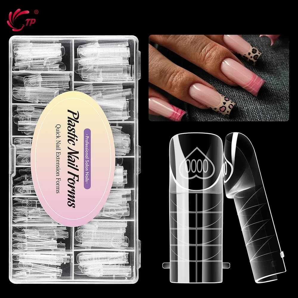 TP French Space Doppia Forme per Unghie 150 Pezzi Trasparente Riutilizzabile Acrilico Poly Stampo per Gel per Unghie Copertura Completa Estensione Forma Superiore Nail Art Salon