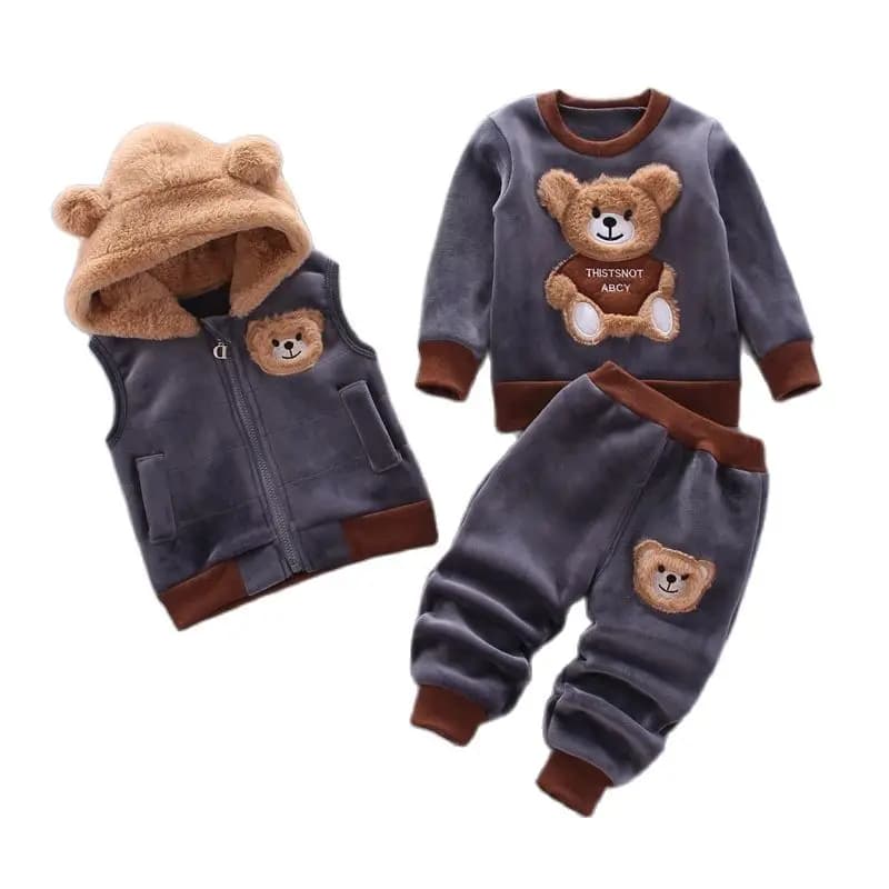 Set di abbigliamento per neonati e ragazze Tricken in pile per bambini Capispalla con cappuccio Top Pantaloni 3 pezzi Abiti per bambini Costume caldo per bambini