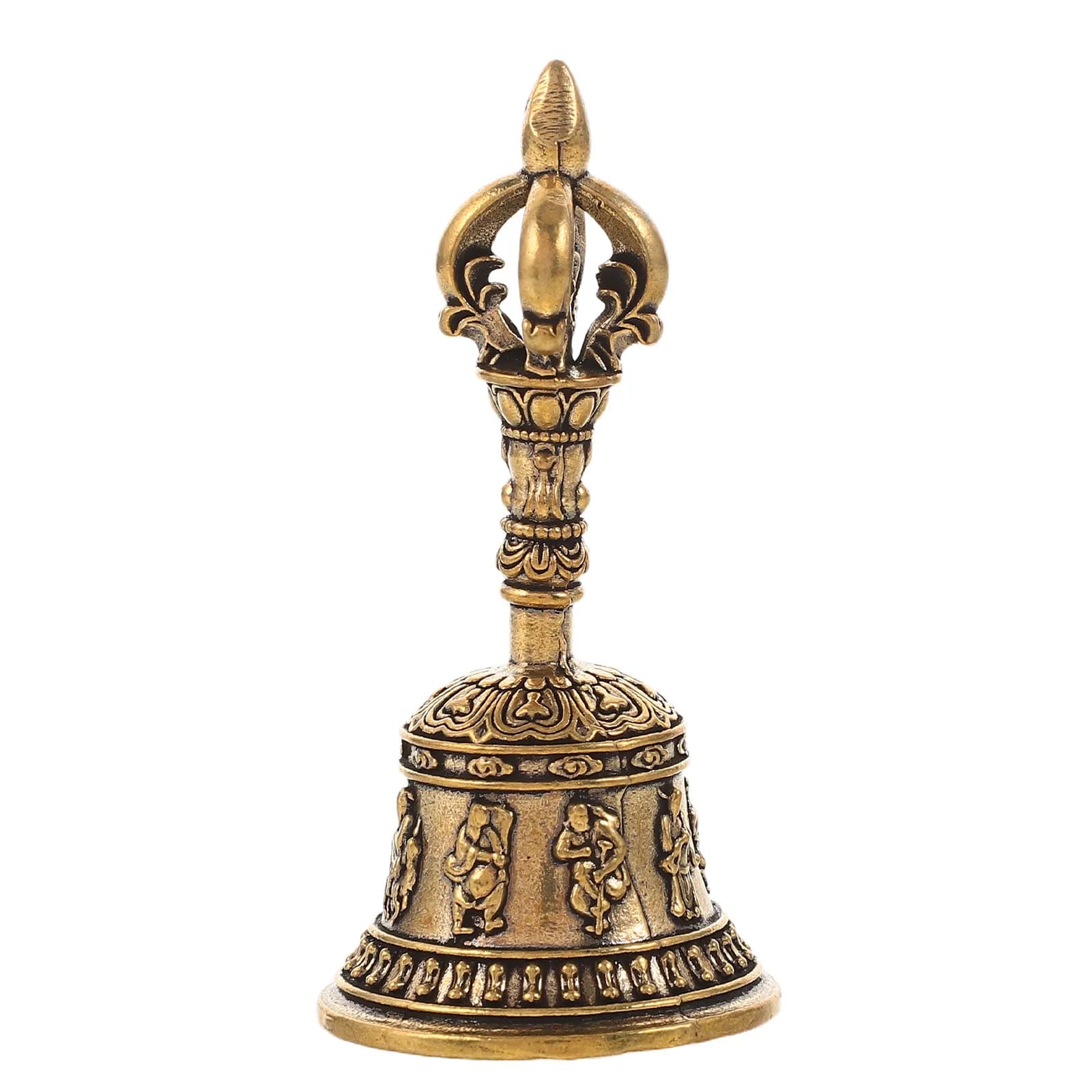 Tibetan Brass Ritual Bell, Buddhist Vajra Hand Bell for Meditation Altar, Antique Exorcism Wind Chime Pocket Pendulum Decoration