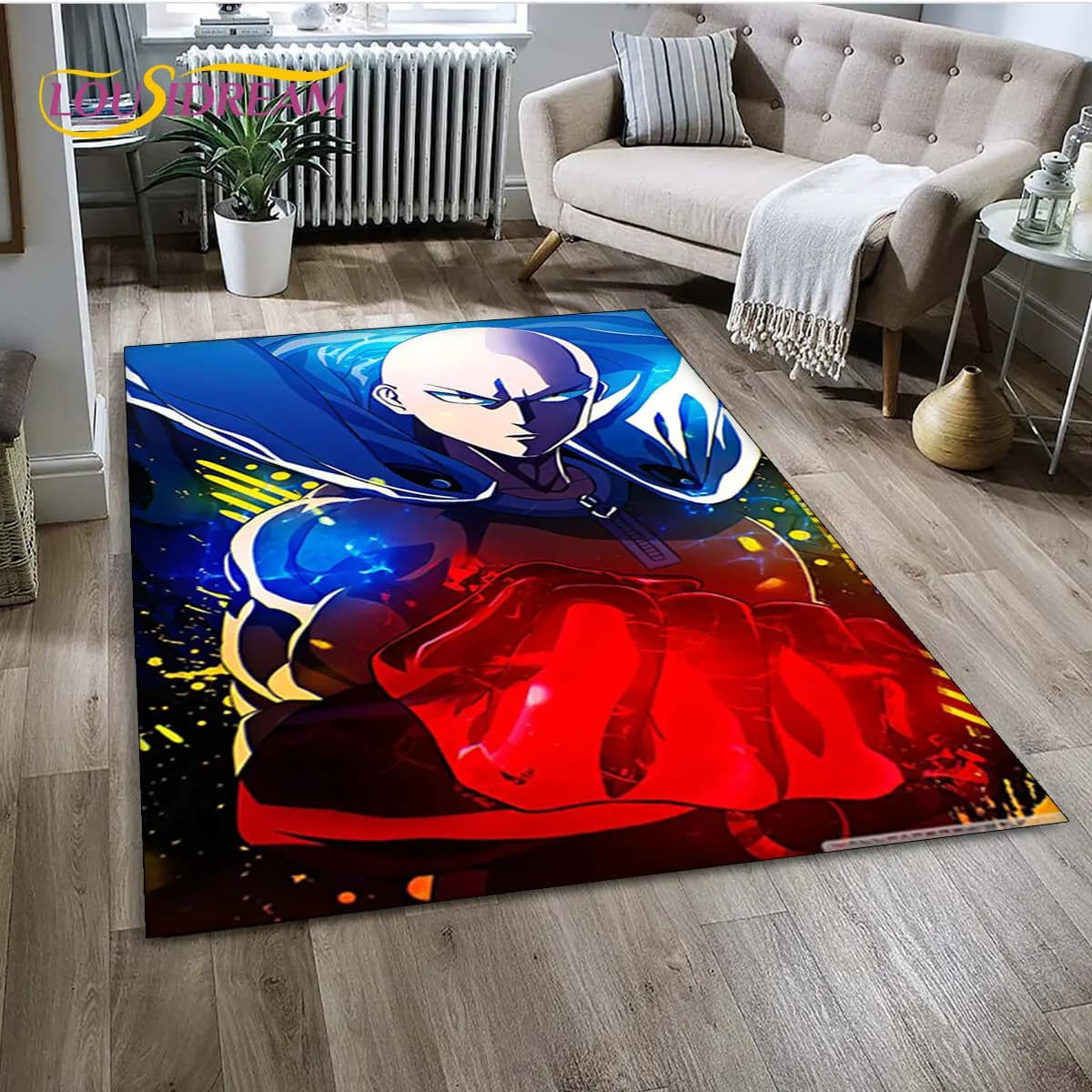 Tappeto 3D ONE PUNCH MAN Anime Cartoon, Tappeto per Soggiorno Camera da Letto Divano, Zerbino Decorativo, Tappetino Antiscivolo per Bambini