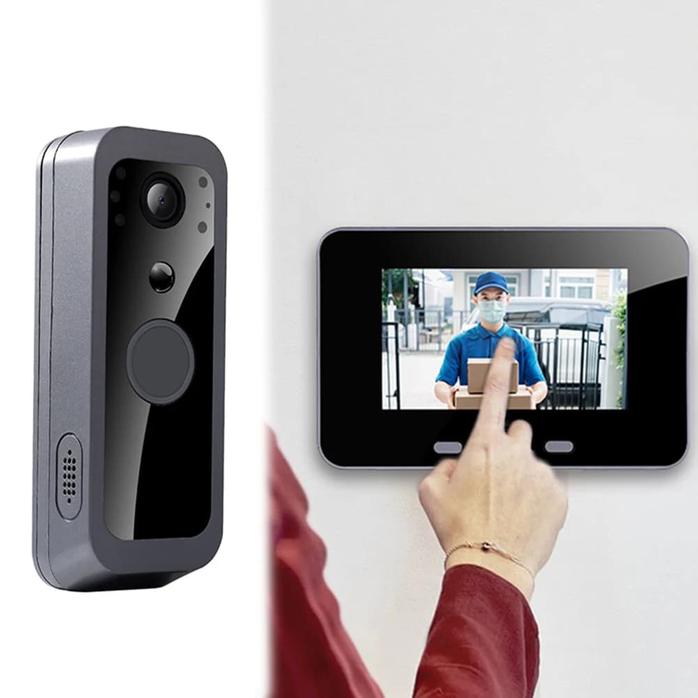 Campanello Video Wireless 2.4G con Schermo IPS da 4.0 Pollici, Sistema Intercom con Rilevamento di Movimento PIR e Visione Notturna a Infrarossi per Villa