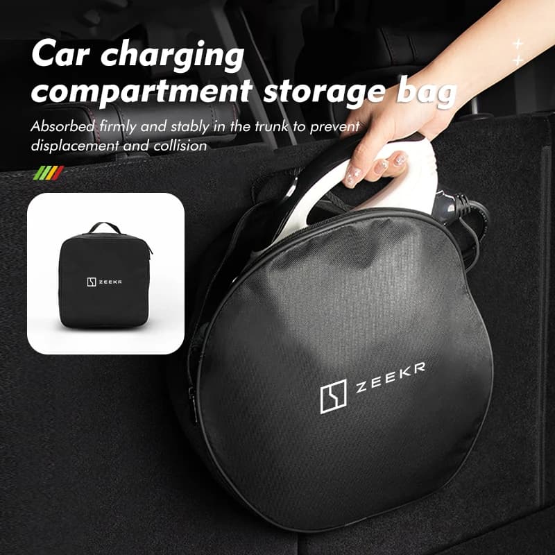 For Zeekr Car Trunk Storage Bag Car Charging Gun Organizer Bag Tool Pocket 001 009 2022 2023 2024 X EV 2021-2023 Krypton