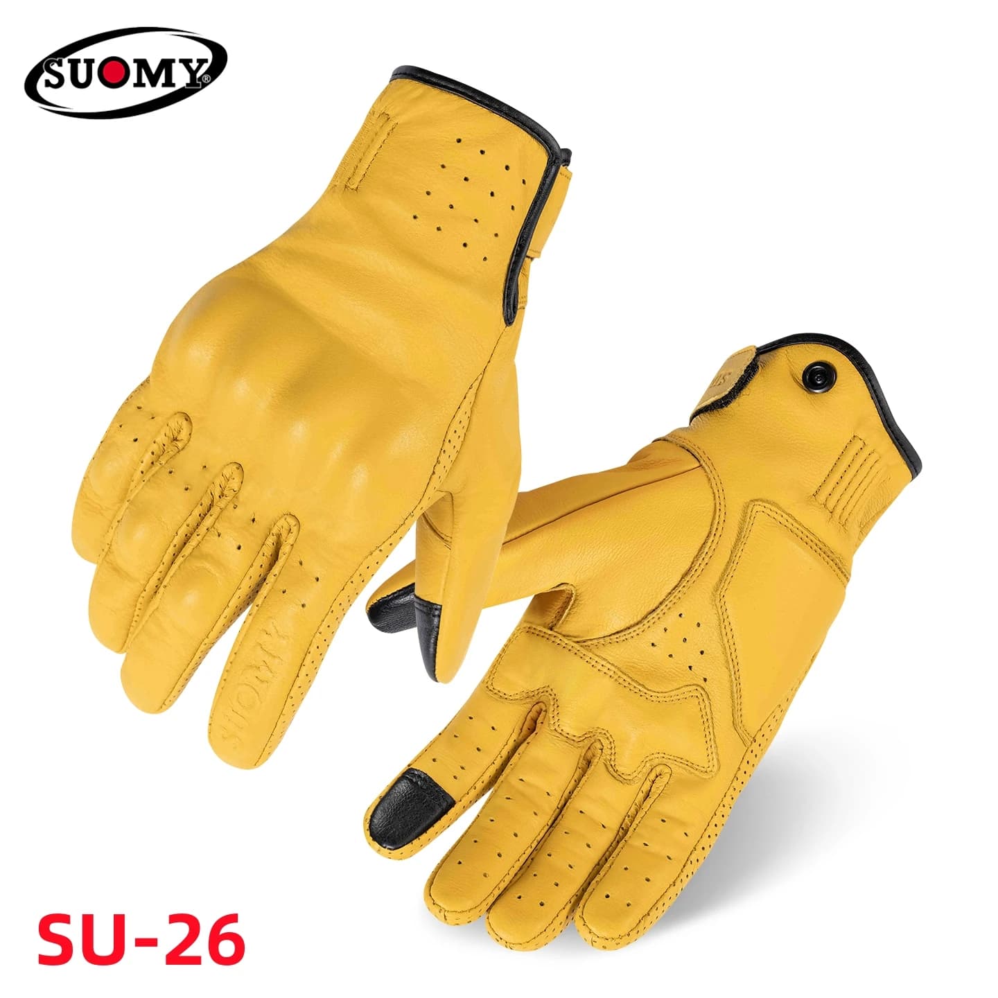 Sheepskin Breathable Motorcycle Gloves Touchscreen Anti-Slip Riding Glove for Motocross Outdoor Protective Cycling Gear Yellow