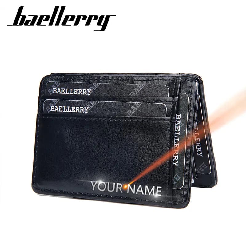 Mini portafogli per carte da uomo corti porta carte con incisione del nome portafoglio da uomo in PU borsa per carte magica semplice clip per carte da portafoglio da uomo sottile