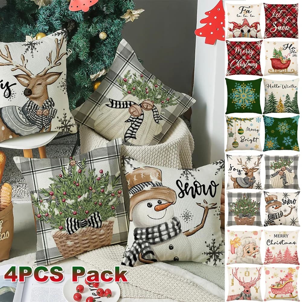 4 pezzi fodere per cuscini natalizi stampa fiocco di neve 45x45 cm fodera per cuscino quadrata divano federa per la vita decorazioni per il letto di casa di Natale