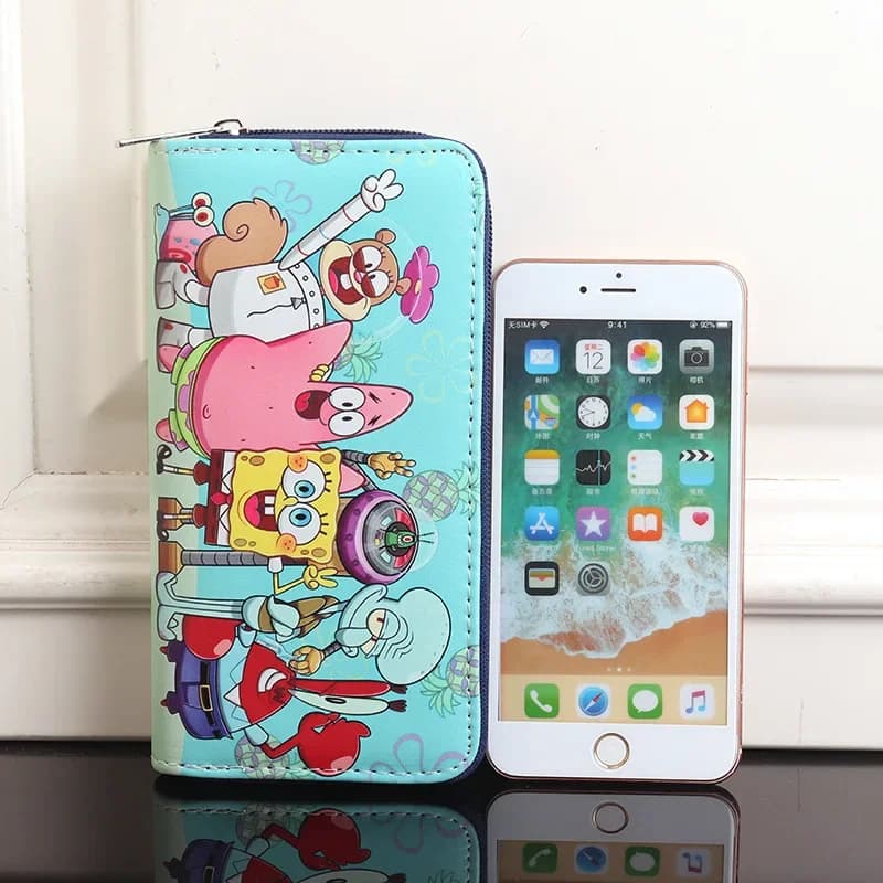New SpongeBob SquarePants Long Wallet for Women Patrick Star Sandy Cheeks PU Coin Purse Large Capacity Multi Card Slot Coin Bags
