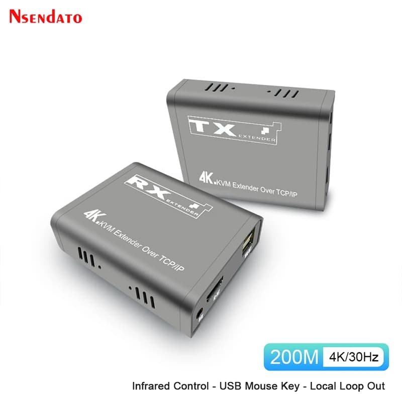 200M HDMI KVM Extender over Ethernet CAT6 RJ45 4K Extender KVM HDMI Video Audio Transmitter Receiver for Mouse Keyboard PC TV