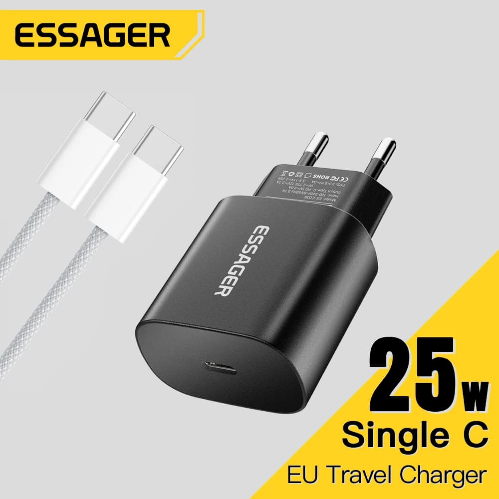 Essager Set di caricabatterie USB C da 25 W Caricabatterie rapido PD Caricatore rapido per telefono per iPhone 16 15 Pro Max Xiaomi Oneplus Xiaomi Samsung