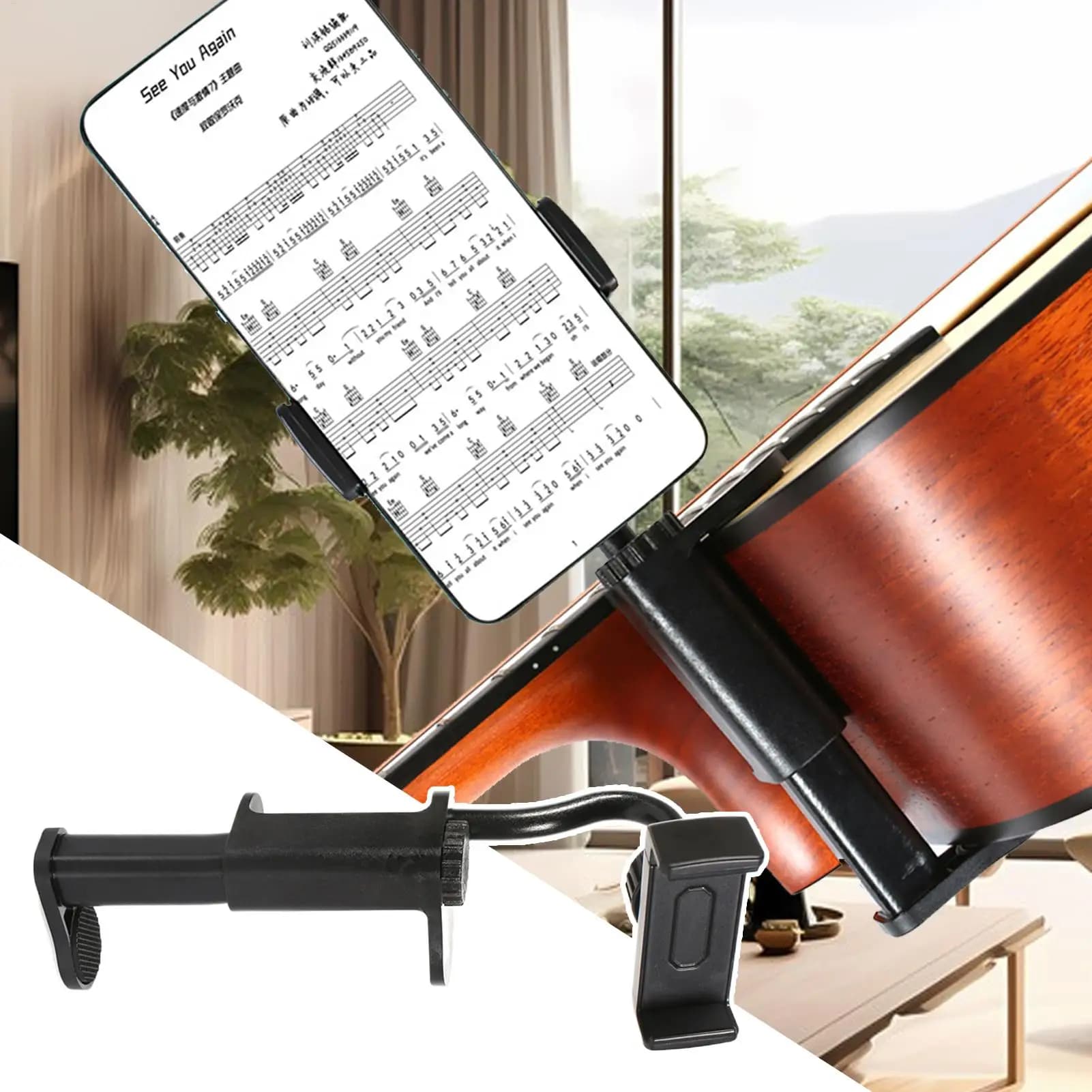 Supporto per clip per telefono per chitarra Supporto per smartphone regolabile per registrazione video Streaming live Lezioni musicali Supporto da tavolo per insegnamento