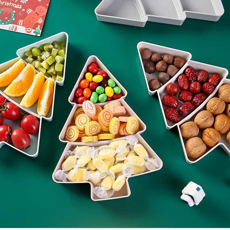 1-20PCSVassoio di frutta a forma di albero di Natale Vassoio di plastica per frutta secca Caramelle Vassoio di snack Piatto di melone Forniture per feste Forniture per la decorazione della casa