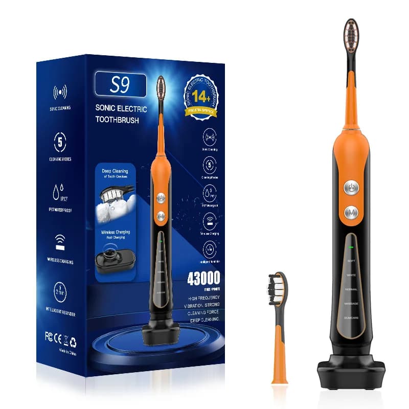Spazzolino elettrico sonico S9 senza fili, ricaricabile tramite USB, sbiancante ad ultrasuoni, impermeabile, spazzolino automatico per l'igiene orale