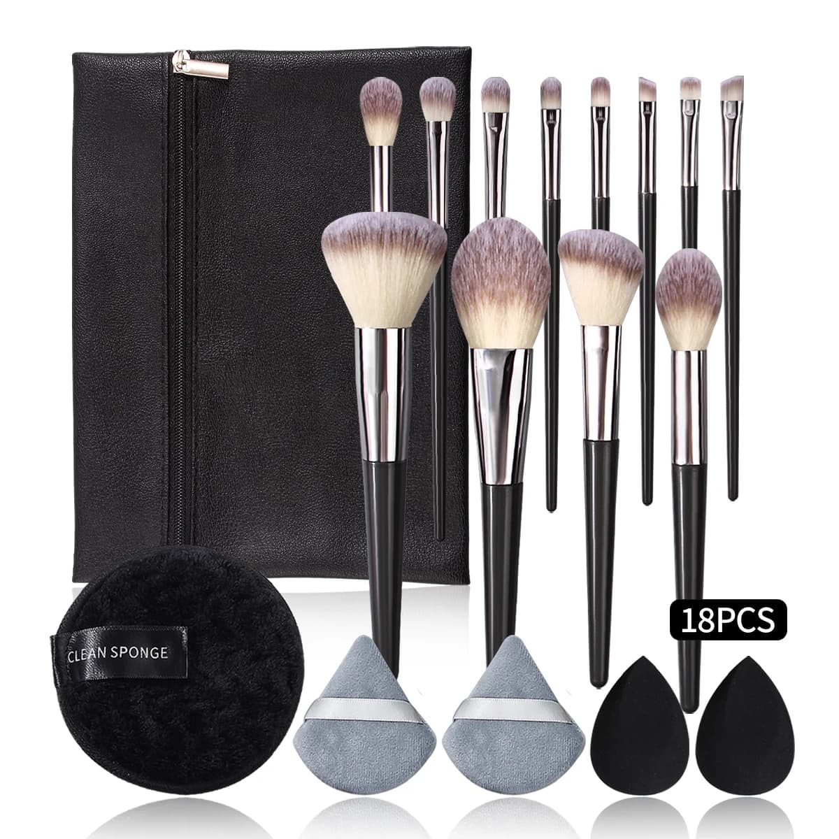 Set di 18 Pennelli Professionali per Trucco con Spedizione Gratuita, Borsa e Spugna Inclusi, Set di Pennelli Morbidi Premium
