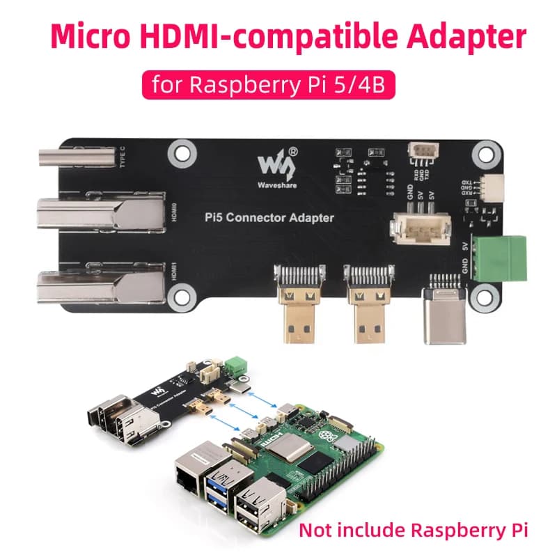Multifunctional adapter Raspberry Pi 5 4B Micro HDMI compatible with HDMI Dual output 4K Power Adapter Typec or Terminal