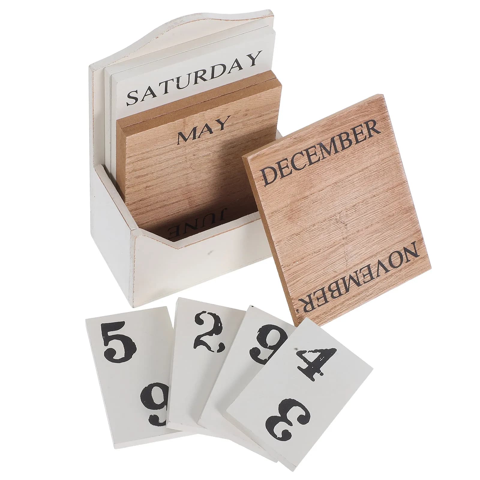 Calendario Perpetuo in Legno da Scrivania, Display Manuale della Data, Stile Vintage Retrò, Calendario da Tavolo in Legno Massiccio, Decorazione per Casa e Ufficio