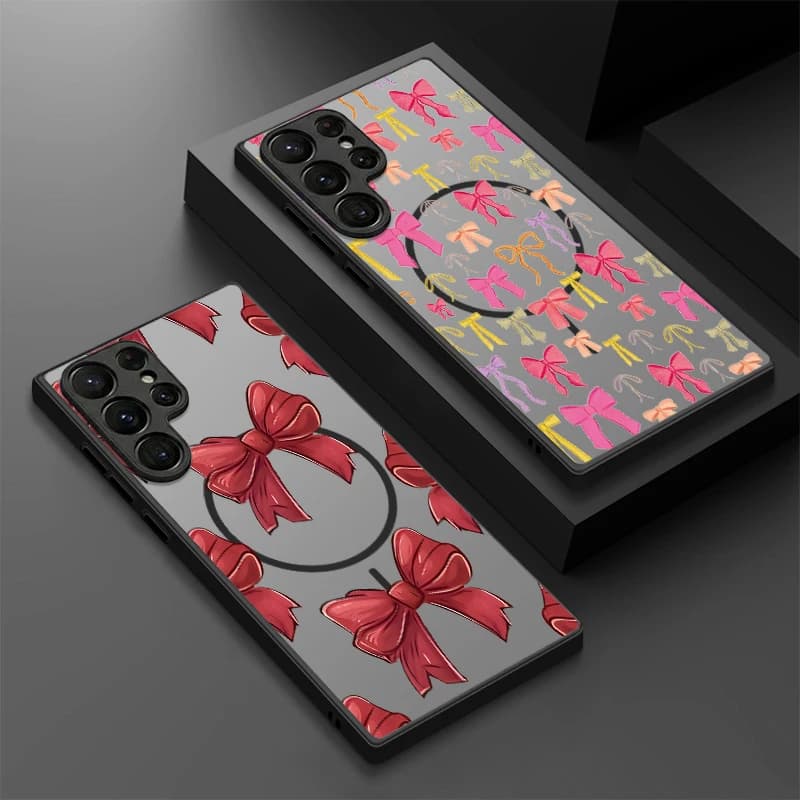 Custodia Magnetica con Motivo a Fiocco Carino per Samsung Galaxy S25 FE S26 S23 S24 Ultra S22 Plus S25 Edge, Cover Rigida Opaca Compatibile con MagSafe
