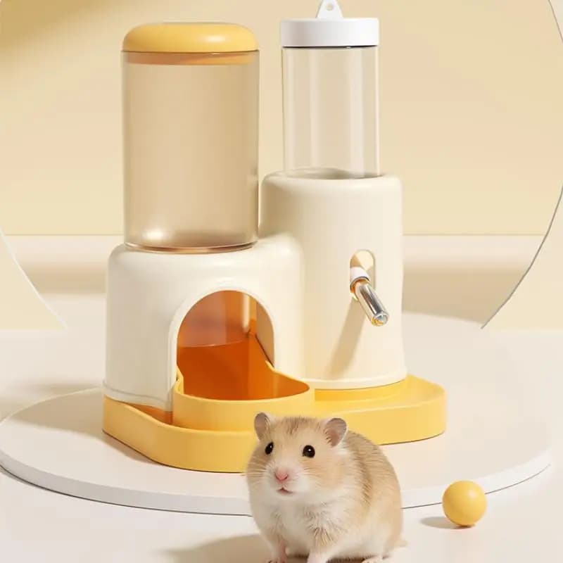 Set 2 in 1 per hamster: distributore automatico di cibo e acqua, portatile, compatto, ideale per viaggi, ciotola per cibo e bottiglia d'acqua per gabbie di animali domestici