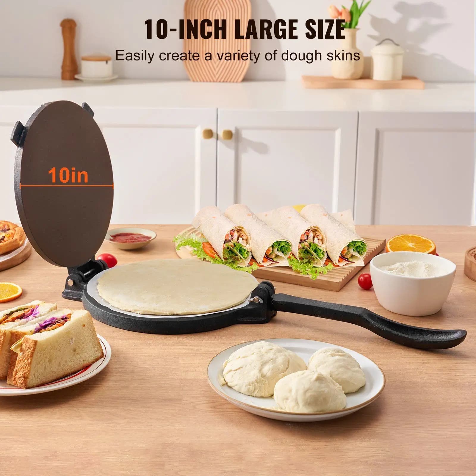 Pressa per tortilla in ghisa da 10 pollici - Tortilladora/Roti/Pataconera per carichi pesanti con 100 carte pergamena